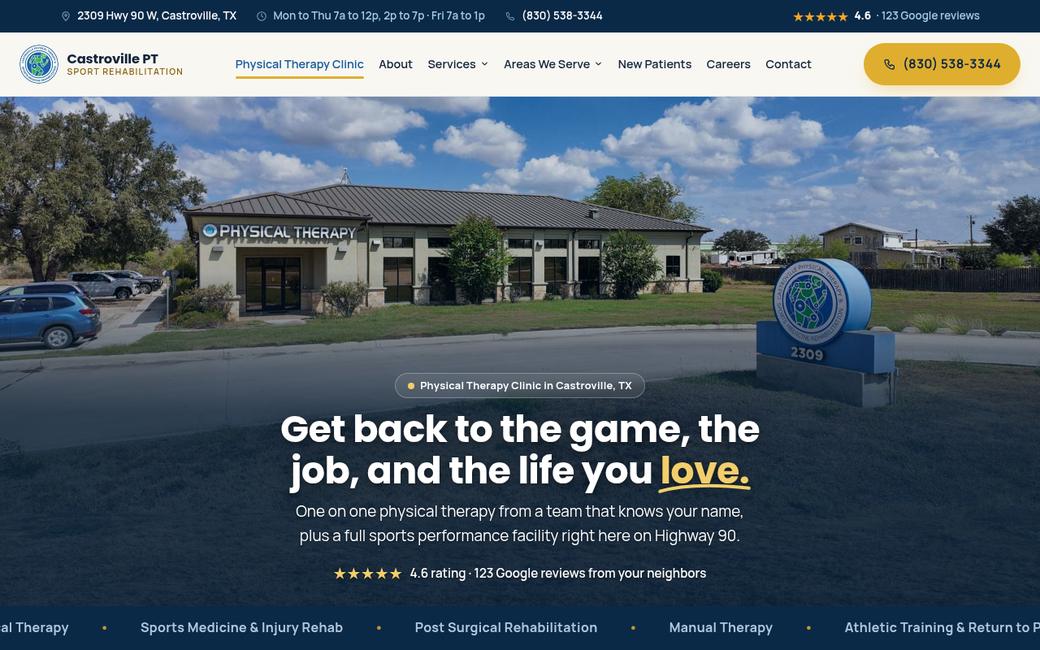 Castroville PT rebuilt homepage at castrovillept.com
