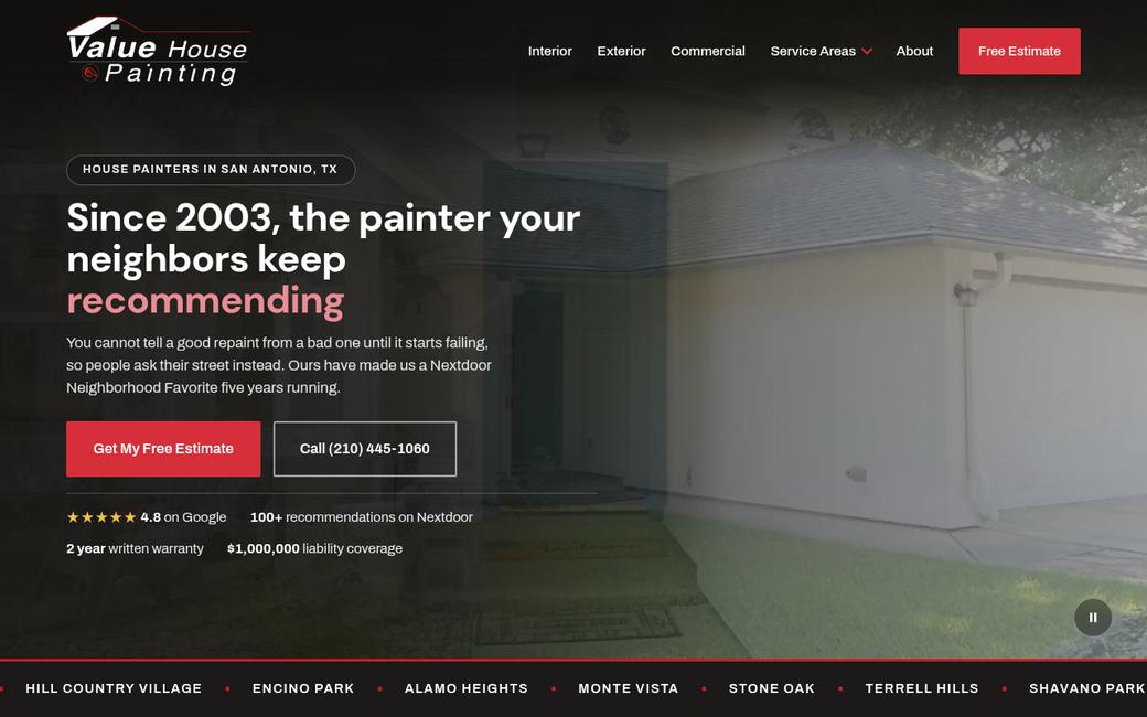 Value House Painting rebuilt homepage at valuehousepainting.com